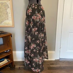 5/$25 Hollister Grey and Floral Sheer Maxi Skirt